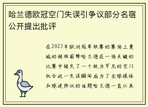 哈兰德欧冠空门失误引争议部分名宿公开提出批评